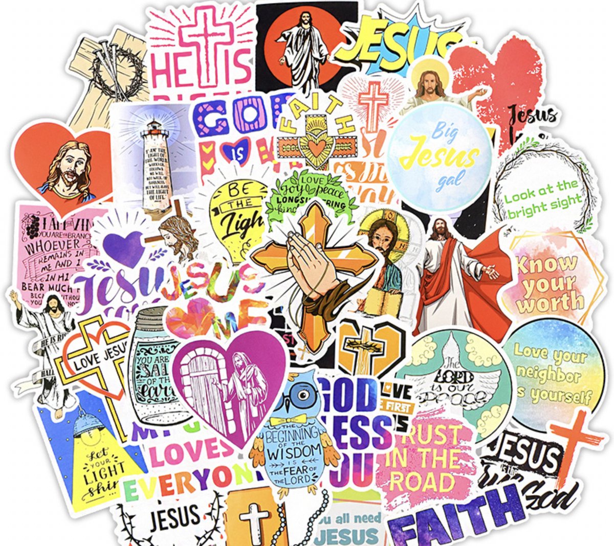 Winkrs | Jezus Stickers | I Love Jesus | Religieus, godsdienst, christelijk, god | 50 Stickers